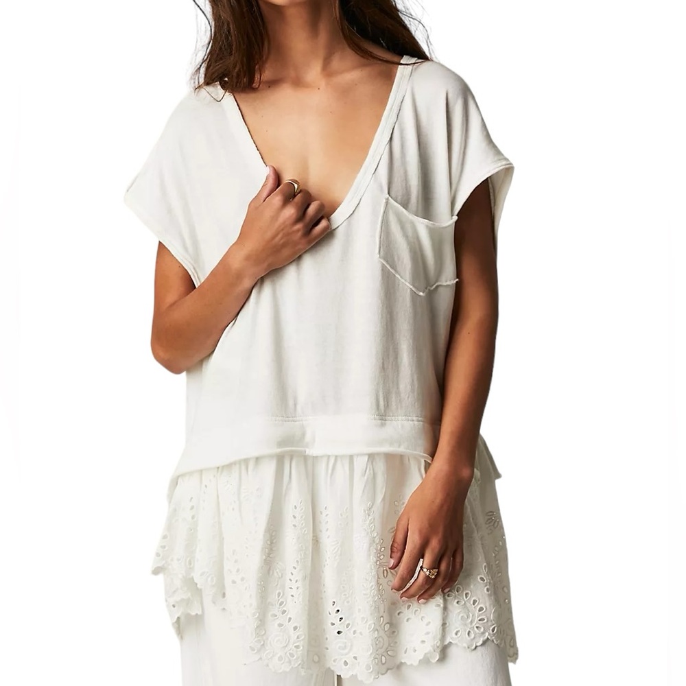 FREE PEOPLE: Always On Time Twofer Short Sleeve Oversized Shirt -Size Small